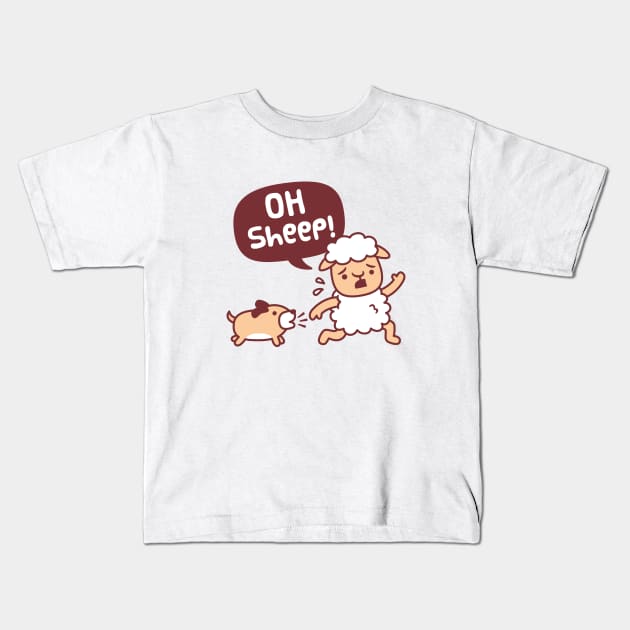 Oh Sheep, Dog Chasing Sheep Funny Kids T-Shirt by rustydoodle